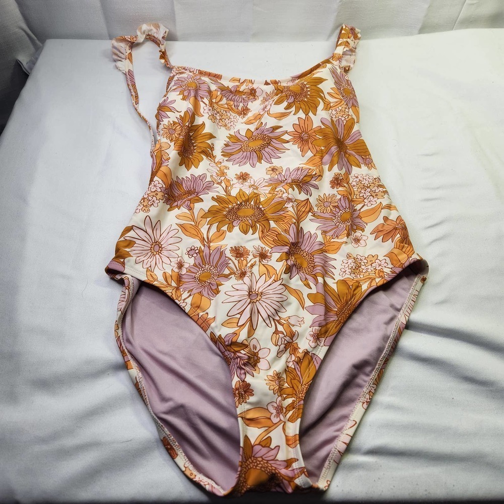 Kona Sol Swimwear One Piece High Coverage Yellow Tropical Floral Size XL NWOT